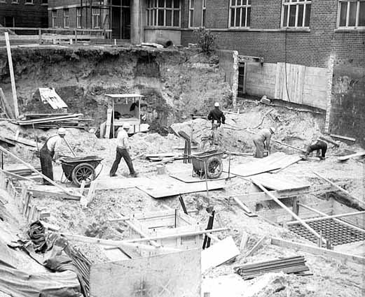 Pouring new foundation at Abbott Hospital – 1957