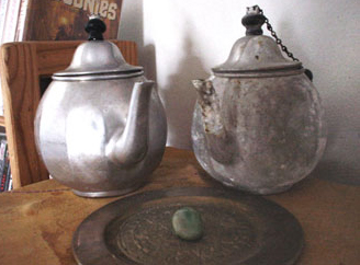 teapots with cool green 'magic rock' found on Point Reyes